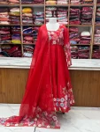 DESIGNER ORGANZA SILK PRINT WORK WITH ZARI FLOWER OUTING WORK GOWN PANT WITH DUPATTA FESTIVE WEAR WHOLESALE PRICE ETHNIC GARMENT (5)