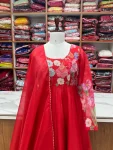 DESIGNER ORGANZA SILK PRINT WORK WITH ZARI FLOWER OUTING WORK GOWN PANT WITH DUPATTA FESTIVE WEAR WHOLESALE PRICE ETHNIC GARMENT (5)