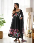 DESIGNER ORGANZA SILK PRINT WORK WITH ZARI FLOWER OUTING WORK GOWN PANT WITH DUPATTA FESTIVE WEAR WHOLESALE PRICE ETHNIC GARMENT (42)