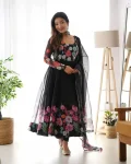 DESIGNER ORGANZA SILK PRINT WORK WITH ZARI FLOWER OUTING WORK GOWN PANT WITH DUPATTA FESTIVE WEAR WHOLESALE PRICE ETHNIC GARMENT (42)