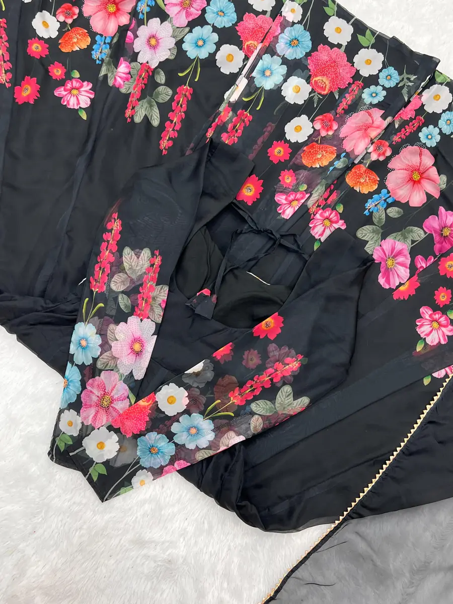 DESIGNER ORGANZA SILK PRINT WORK WITH ZARI FLOWER OUTING WORK GOWN PANT WITH DUPATTA FESTIVE WEAR WHOLESALE PRICE ETHNIC GARMENT (51)