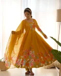 DESIGNER ORGANZA SILK PRINT WORK WITH ZARI FLOWER OUTING WORK GOWN PANT WITH DUPATTA FESTIVE WEAR WHOLESALE PRICE ETHNIC GARMENT (52)