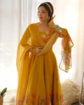 DESIGNER ORGANZA SILK PRINT WORK WITH ZARI FLOWER OUTING WORK GOWN PANT WITH DUPATTA FESTIVE WEAR WHOLESALE PRICE ETHNIC GARMENT (52)