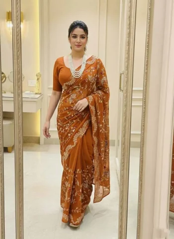 DESIGNER RANGOLI SILK CONTRAST PALLU EMBROIDERY WORK BORDER WORK SAREE WITH UNSTITCHED BLOUSE ORANGE