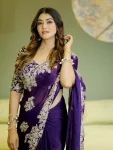 DESIGNER RANGOLI SILK EMBROIDERY WORK AND  BUTTA WORK WITH CUT BORDER WORK SAREE WITH UNSTITCHED BLOUSE PURPLE