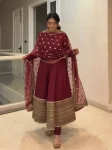 DESIGNER ROMAN SILK CODING SEQUENCE WORK GOWN BOTTOM WITH DUPATTA MAROON