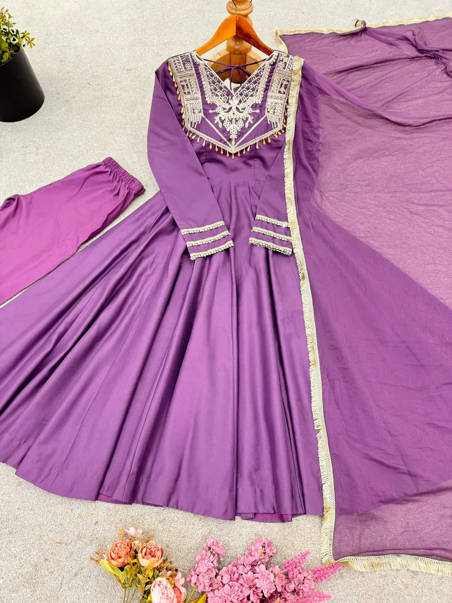 DESIGNER ROMAN SILK CODING WORK GOWN BOTTOM WITH DUPATTA FESTIVE WEAR WHOLESALE PRICE ETHNIC GARMENT (17)