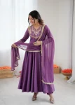 DESIGNER ROMAN SILK CODING WORK GOWN BOTTOM WITH DUPATTA LAVENDER