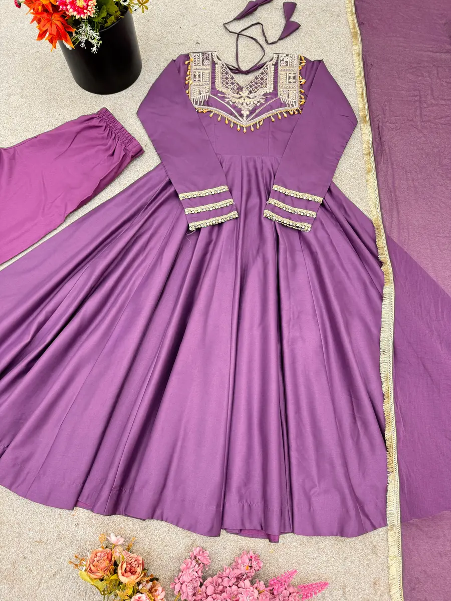 DESIGNER ROMAN SILK CODING WORK GOWN BOTTOM WITH DUPATTA FESTIVE WEAR WHOLESALE PRICE ETHNIC GARMENT (21)