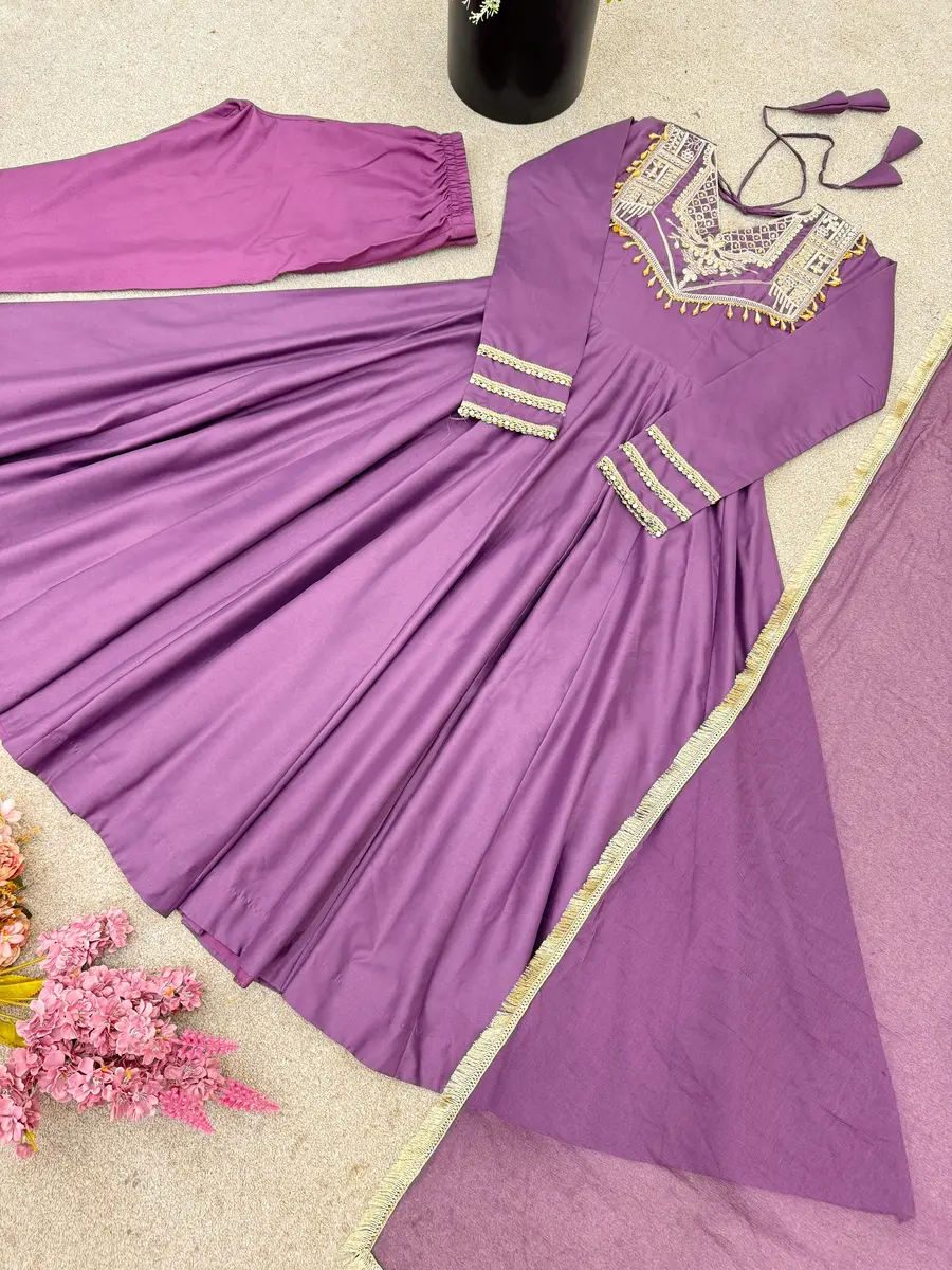 DESIGNER ROMAN SILK CODING WORK GOWN BOTTOM WITH DUPATTA FESTIVE WEAR WHOLESALE PRICE ETHNIC GARMENT (22)