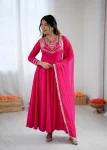 DESIGNER ROMAN SILK CODING WORK GOWN BOTTOM WITH DUPATTA WEDDING WEAR WHOLESALE PRICE ETHNIC GARMENT (2)