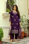 DESIGNER ROMAN SILK EMBROIDERY WORK TOP BOTTOM WITH DUPATTA PURPLE