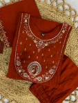 DESIGNER ROMAN SILK MULTI EMBROIDERY THREAD WORK TOP BOTTOM WITH DUPATTA ORANGE