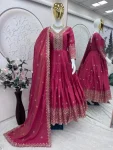 DESIGNER SHIMMER SILK EMBROIDERY SEQUENCE WORK GOWN WITH DUPATTA FESTIVE WEAR WHOLESALE PRICE ETHNIC GARMENT (4)