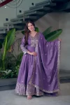 DESIGNER SHIMMER SILK EMBROIDERY SEQUENCE WORK GOWN WITH DUPATTA PURPLE
