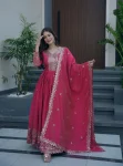 DESIGNER SHIMMER SILK EMBROIDERY SEQUENCE WORK GOWN WITH DUPATTA PINK
