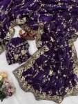 DESIGNER SPACE SILK SEQUENCE AND ZARI EMBROIDERY WORK SAREE WITH UNSTITCHED BLOUSE PURPLE