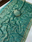 DESIGNER SPACE SILK SEQUENCE EMBROIDERY WORK WITH CUT BORDER WORK SAREE WITH UNSTITCHED BLOUSE RAMA