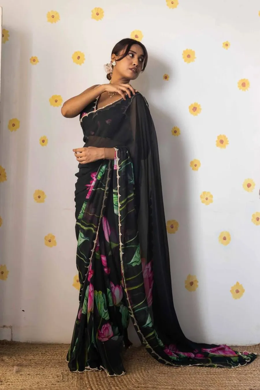 DESIGNER TABBY ORGANZA FLOWER PRINT WITH HAND KHATALI WORK CUT DANA ALL WITH MOTI HAND WORK BORDER WORK SAREE WITH UNSTITCHED BLOUSE PARTY WEAR WHOLESALE PRICE ETHNIC GARMENT (3).webp