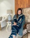 DESIGNER VELVET CODING SEQUENCE EMBROIDERY WORK TOP BOTTOM WITH DUPATTA BLUE