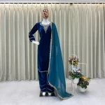 DESIGNER VELVET CODING SEQUENCE EMBROIDERY WORK TOP BOTTOM WITH DUPATTA FESTIVE WEAR WHOLESALE PRICE ETHNIC GARMENT (2)