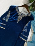 DESIGNER VELVET CODING SEQUENCE EMBROIDERY WORK TOP BOTTOM WITH DUPATTA FESTIVE WEAR WHOLESALE PRICE ETHNIC GARMENT (2)