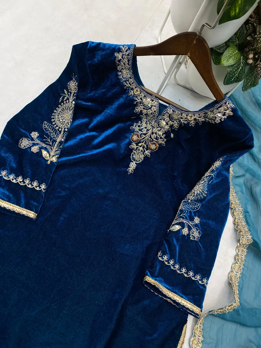 DESIGNER VELVET CODING SEQUENCE EMBROIDERY WORK TOP BOTTOM WITH DUPATTA FESTIVE WEAR WHOLESALE PRICE ETHNIC GARMENT (9)