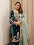 DESIGNER VELVET EMBROIDERY 5 MM SEQUENCE WORK TOP BOTTOM WITH DUPATTA FESTIVE WEAR WHOLESALE PRICE ETHNIC GARMENT (2)