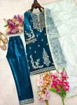 DESIGNER VELVET EMBROIDERY 5 MM SEQUENCE WORK TOP BOTTOM WITH DUPATTA FESTIVE WEAR WHOLESALE PRICE ETHNIC GARMENT (2)