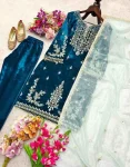 DESIGNER VELVET EMBROIDERY 5 MM SEQUENCE WORK TOP BOTTOM WITH DUPATTA FESTIVE WEAR WHOLESALE PRICE ETHNIC GARMENT (2)
