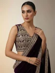 DESIGNER VELVET PLAIN WITH EMBROIDERY SEQUENCE WITH JARI DORI EMBROIDERY WORK BORDER SAREE WITH STITCHED BLOUSE PARTY WEAR WHOLESALE PRICE ETHNIC GARMENT (25).webp