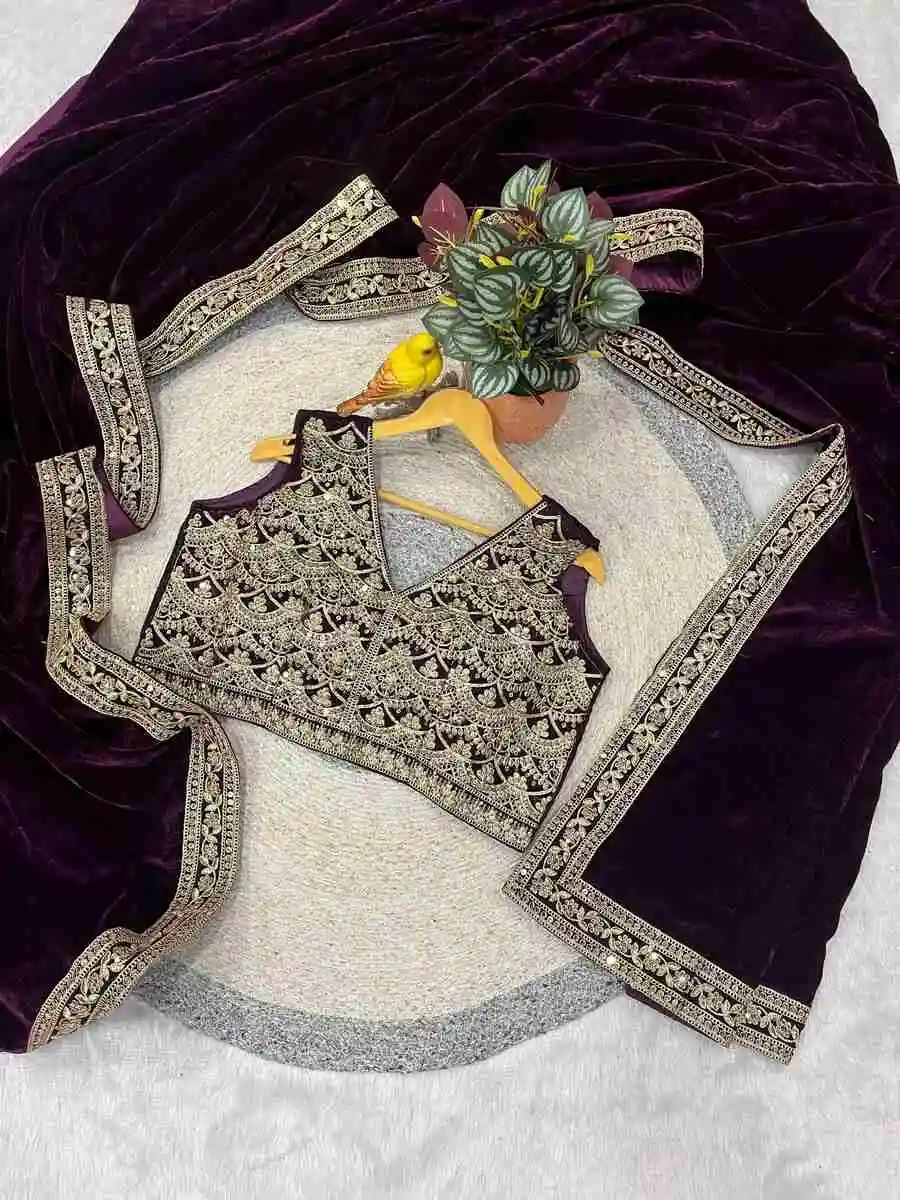 DESIGNER VELVET PLAIN WITH EMBROIDERY SEQUENCE WITH JARI DORI EMBROIDERY WORK BORDER SAREE WITH STITCHED BLOUSE PARTY WEAR WHOLESALE PRICE ETHNIC GARMENT (29).jpg.webp