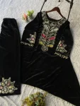 DESIGNER VELVET SEQUENCE EMBROIDERY PATCH WORK KURTI PALAZZO SET FESTIVE WEAR WHOLESALE PRICE ETHNIC GARMENT (2)