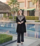 DESIGNER VELVET SEQUENCE EMBROIDERY WORK TOP PALAZZO SET BLACK