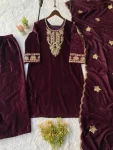 DESIGNER VELVET SEQUENCE EMBROIDERY WORK TOP PALAZZO WITH DUPATTA FESTIVE WEAR WHOLESALE PRICE ETHNIC GARMENT (4)
