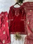 DESIGNER VELVET SEQUENCE EMBROIDERY WORK TOP PATIYALA WITH DUPATTA FESTIVE WEAR WHOLESALE PRICE ETHNIC GARMENT (1)