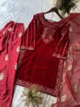DESIGNER VELVET SEQUENCE EMBROIDERY WORK TOP PATIYALA WITH DUPATTA FESTIVE WEAR WHOLESALE PRICE ETHNIC GARMENT (1)