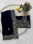 DESIGNER VELVET SEQUENCE & JARI THREAD EMBROIDERY WITH BORDER AND CUTWORK SAREE WITH UNSTITCHED BLOUSE WEDDING WEAR WHOLESALE PRICE ETHNIC GARMENT (10)