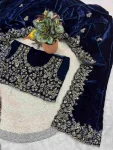 DESIGNER VELVET SEQUENCE & JARI THREAD EMBROIDERY WITH BORDER AND CUTWORK SAREE WITH UNSTITCHED BLOUSE WEDDING WEAR WHOLESALE PRICE ETHNIC GARMENT (10)