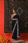 DESIGNER VELVET SEQUENCE & JARI THREAD EMBROIDERY WITH BORDER AND CUTWORK SAREE WITH UNSTITCHED BLOUSE WEDDING WEAR WHOLESALE PRICE ETHNIC GARMENT (10)