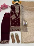 DESIGNER VELVET SEQUENCE & ZARI EMBROIDERY WORK TOP PALAZZO WITH DUPATTA FESTIVE WEAR WHOLESALE PRICE ETHNIC GARMENT (3)