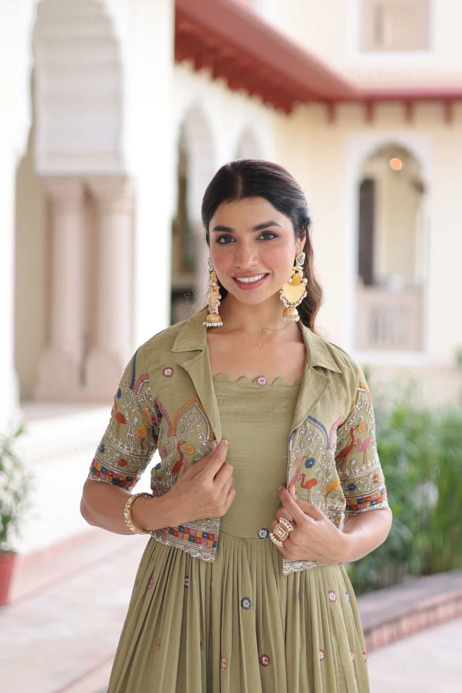 DESIGNER VICHITRA SEQUENCE, ZARI & THREAD EMBROIDERY WORK GOWN WITH KOTI FESTIVE WEAR WHOLESALE PRICE ETHNIC GARMENT (21)