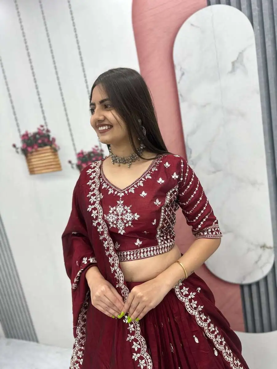 DESIGNER VICHITRA SILK EMBROIDERY 7 MM SEQUENCE WORK LEHENGA CHOLI WITH DUPATTA WEDDING WEAR WHOLESALE PRICE ETHNIC GARMENT (11)