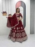 DESIGNER VICHITRA SILK EMBROIDERY 7 MM SEQUENCE WORK LEHENGA CHOLI WITH DUPATTA MAROON