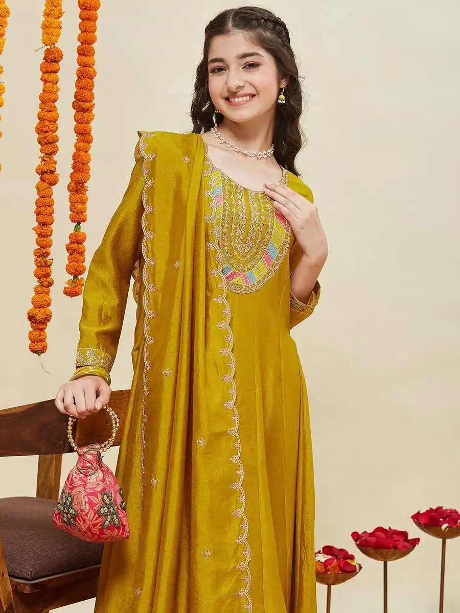 DESIGNER VICHITRA SILK EMBROIDERY WORK KID'S TOP BOTTOM WITH DUPATTA FESTIVE WEAR WHOLESALE PRICE ETHNIC GARMENT (10)