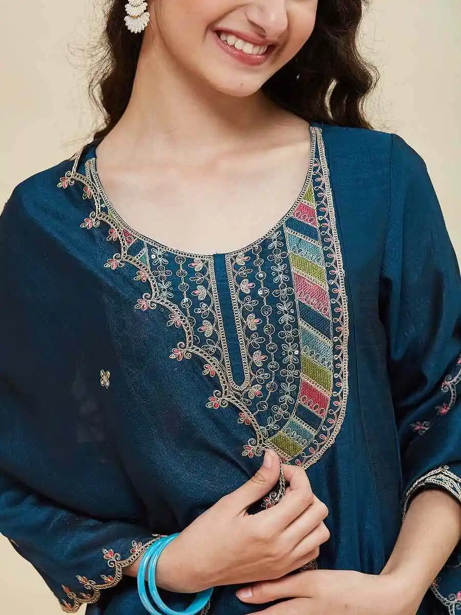 DESIGNER VICHITRA SILK EMBROIDERY WORK KID'S TOP BOTTOM WITH DUPATTA FESTIVE WEAR WHOLESALE PRICE ETHNIC GARMENT (2)