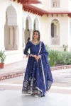 DESIGNER VICHITRA SILK SEQUENCE EMBROIDERY WORK GOWN WITH DUPATTA NAVY BLUE