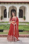 DESIGNER VICHITRA SILK SEQUENCE & THREAD EMBROIDERED WORK LEHENGA CHOLI WITH DUPATTA RED