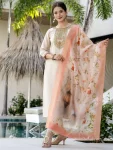 DESIGNER VISCOSE RAYON SEQUENCE EMBROIDERY WORK TOP BOTTOM WITH DUPATTA CREAM