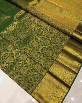 FANCY BANARASI SILK WEAVING WORK SAREE WITH UNSTITCHED BLOUSE GREEN